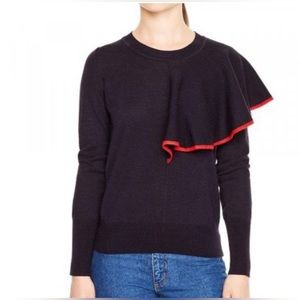 Sandro Crewneck Sweater with Red Trim Ruffle